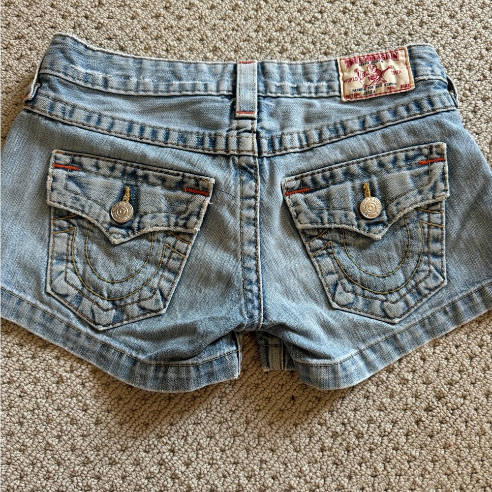 True Religion Low Waisted Blue Jean Shorts